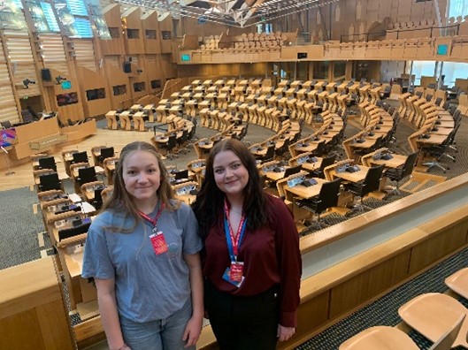 Ellie Denehy and Alannah Logue in the Scottish Assembly