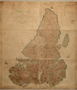Am mapa slàn: James Chapman/ Alexander Gibbs, Plan of [the] Island of Lewis, the Property of the Rt. Honorable Lady Hood Mackenzie of Seaforth, Sgrùdadh dèanta 1807-09, Leth-bhreac dèanta 1817 Le buidheachas do Leabharlann Phoblach Steòrnabhaigh